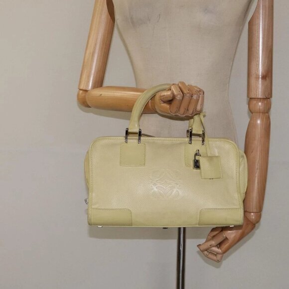 LOEWE Anagram Americana 28 Hand Bag Leather Cream Silver Auth - Picture 14 of 16